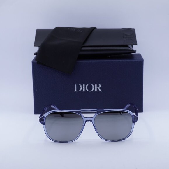 Dior INDIOR N1I 80A4 Square Sunglasses - Transparent Blue/Silver Mirror - Picture 2 of 8